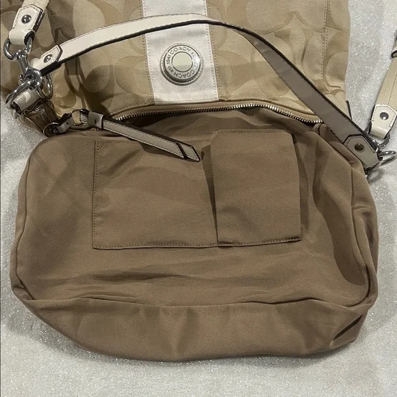 Coach Beige and White Signature Shoulder Bag - Picture 8 of 10
